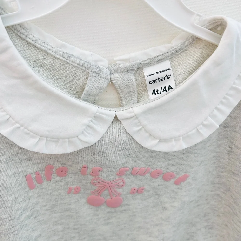 Carter’s 4T Girl Peter Pan Collar Sweatshirt Life Is Sweet Cherry Top NWT
